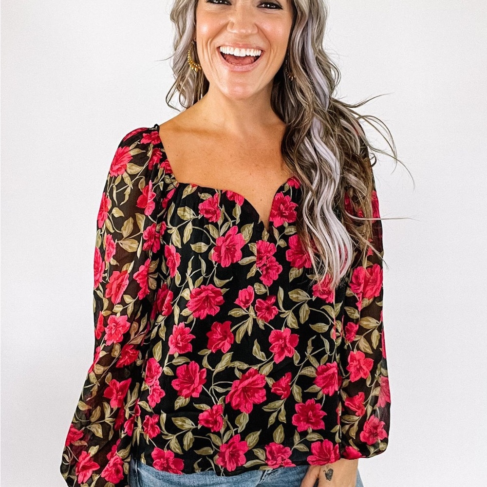 Fuchsia Floral Sweetheart Blouse